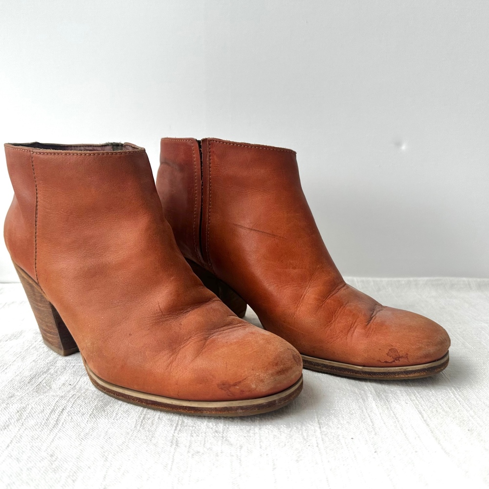 Rachel Comey Mars Leather Ankle Boots Block Heel Casual Whisky‎ Brown 7